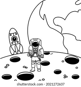 coloring pages for astronaut activities in outer space, simple and attractive design