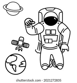 coloring pages for astronaut activities in outer space, simple and attractive design