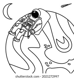 coloring pages for astronaut activities in outer space, simple and attractive design