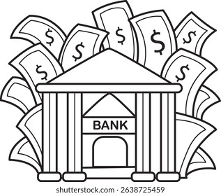 Coloring pages of Baby octopus in the sea.
outline of bank building with a lot of money