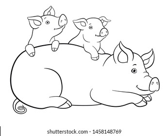 Coloring Pages Black White Mother Pig Stock Vector (Royalty Free ...