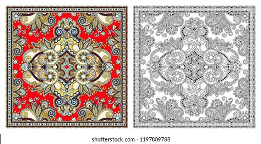 coloring pages, coloring book for adults, authentic carpet design - bright oriental pattern, tribal vector illustration