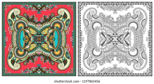 coloring pages, coloring book for adults, authentic carpet design - bright oriental pattern, tribal vector illustration