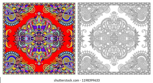 coloring pages, coloring book for adults, authentic carpet design - bright oriental pattern, tribal vector illustration