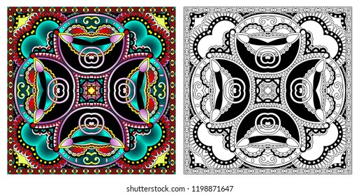 coloring pages, coloring book for adults, authentic carpet design - bright oriental pattern, tribal vector illustration