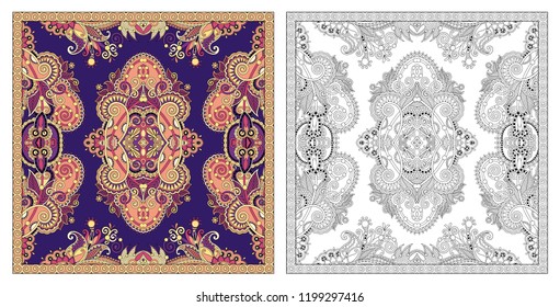 coloring pages, coloring book for adults, authentic carpet design - bright oriental pattern, tribal vector illustration