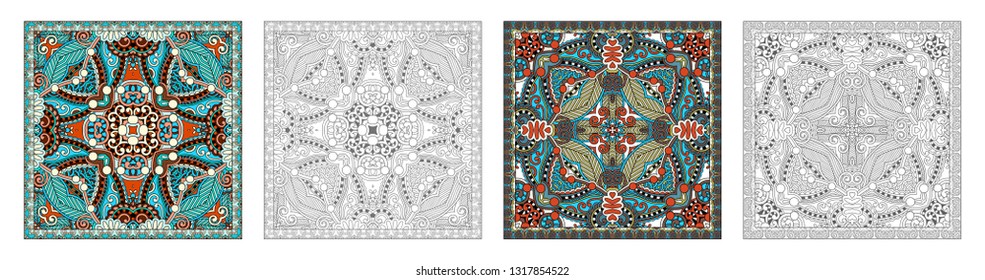 coloring pages, coloring book for adults, authentic carpet design - bright oriental pattern, tribal vector illustration