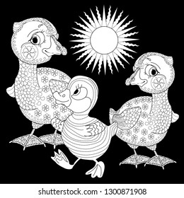 Coloring Pages. Coloring Book for adults and children. Colouring pictures with Ugly Duckling. Antistress freehand sketch drawing with doodle and zentangle element