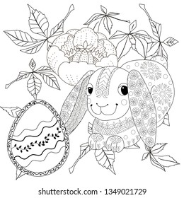 Coloring Pages. Coloring Book for adults and children. Colouring pictures with Easter Bunny. Antistress freehand sketch drawing with doodle and zentangle element