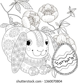 Coloring Pages. Coloring Book for adults and children. Colouring pictures with Easter Bunny. Antistress freehand sketch drawing with doodle and zentangle element