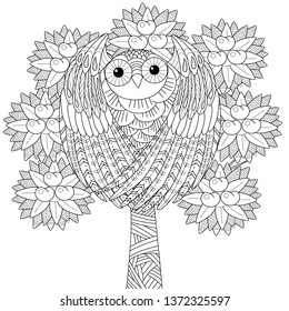 Coloring Pages. Coloring Book for adults and children. Colouring pictures with birds and flowers. Antistress freehand sketch drawing with doodle and zentangle element