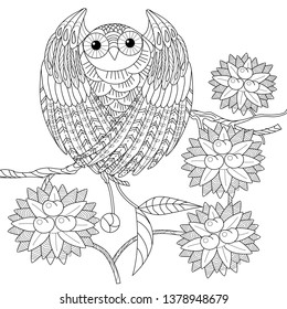 Coloring Pages. Coloring Book for adults and children. Colouring pictures with birds and flowers. Antistress freehand sketch drawing with doodle and zentangle element