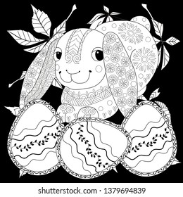 Coloring Pages. Coloring Book for adults and children. Colouring pictures with Easter Bunny. Antistress freehand sketch drawing with doodle and zentangle element