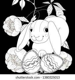 Coloring Pages. Coloring Book for adults and children. Colouring pictures with Easter Bunny. Antistress freehand sketch drawing with doodle and zentangle element