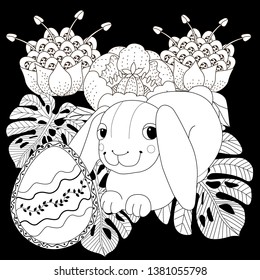 Coloring Pages. Coloring Book for adults and children. Colouring pictures with Easter Bunny. Antistress freehand sketch drawing with doodle and zentangle element