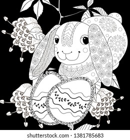 Coloring Pages. Coloring Book for adults and children. Colouring pictures with Easter Bunny. Antistress freehand sketch drawing with doodle and zentangle element