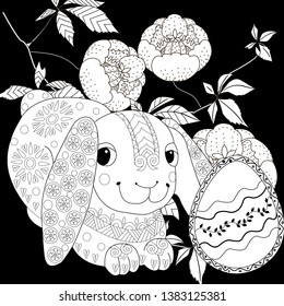 Coloring Pages. Coloring Book for adults and children. Colouring pictures with Easter Bunny. Antistress freehand sketch drawing with doodle and zentangle element