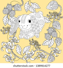 Coloring Pages. Coloring Book for adults and children. Colouring pictures with Easter Bunny. Antistress freehand sketch drawing with doodle and zentangle element