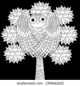 Coloring Pages. Coloring Book for adults and children. Colouring pictures with owl. Antistress freehand sketch drawing with doodle and zentangle element