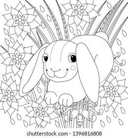 Coloring Pages. Coloring Book for adults and children. Colouring pictures with Easter Bunny. Antistress freehand sketch drawing with doodle and zentangle element