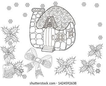 Coloring Pages. Coloring Book for adults and children. Christmas Tree Ornament and hause. Art therapy coloring page.