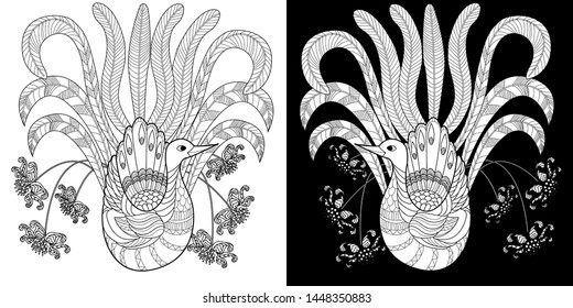 Coloring Pages. Coloring Book for adults and children. Colouring pictures with birds and flowers. Antistress freehand sketch drawing with doodle and zentangle element