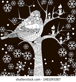 Coloring Pages. Coloring Book for adults and children. Christmas Tree Ornament and birds. Art therapy coloring page.