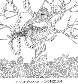 Coloring Pages. Coloring Book for adults and children. Christmas Tree Ornament and birds. Art therapy coloring page.