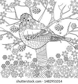 Coloring Pages. Coloring Book for adults and children. Colouring pictures with bird. Antistress freehand sketch drawing with doodle and zentangle elements.