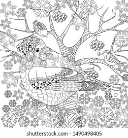 Coloring Pages. Coloring Book for adults and children. Christmas Tree Ornament and birds. Art therapy coloring page.