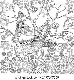 Coloring Pages. Coloring Book for adults and children. Christmas Tree Ornament and birds. Art therapy coloring page.