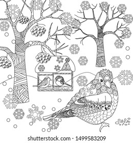 Coloring Pages. Coloring Book for adults and children. Christmas Tree Ornament and birds. Art therapy coloring page.