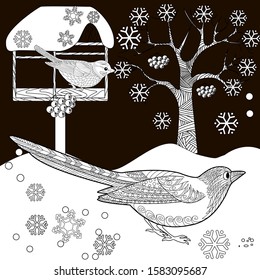 Coloring Pages. Coloring Book for adults and children. Christmas Tree Ornament and birds. Art therapy coloring page.