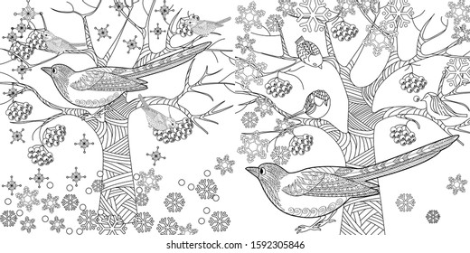 Coloring Pages. Coloring Book for adults and children. Christmas Tree Ornament and birds. Art therapy coloring page.