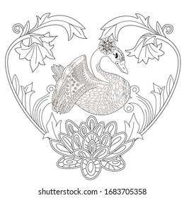 Coloring Pages. Coloring Book for adults and children. Colouring pictures with birds. Antistress freehand sketch drawing with doodle and zentangle elements.