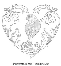 Coloring Pages. Coloring Book for adults and children. Colouring pictures with birds. Antistress freehand sketch drawing with doodle and zentangle elements.