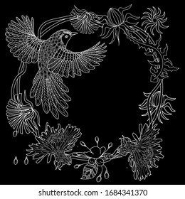 Coloring Pages. Coloring Book for adults and children. Colouring pictures with birds and flowers. Antistress freehand sketch drawing with doodle and zentangle elements.