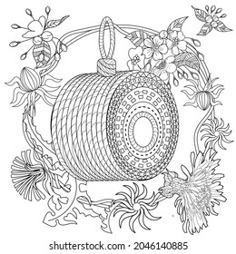 Coloring Pages. Coloring Book for adults and children. Colouring pictures with birdhouse. Antistress freehand sketch drawing with doodle and zentangle elements.