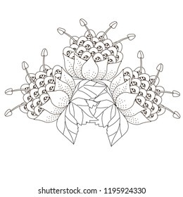Coloring Pages. Coloring Book for adults. Colouring pictures with flowers. Antistress freehand sketch drawing with doodle and zentangle elements.