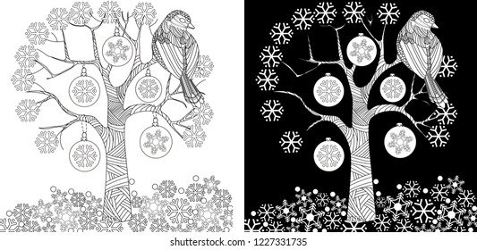 Coloring Pages. Coloring Book for adults. Colouring pictures with bird. Antistress freehand sketch drawing with doodle and zentangle elements.