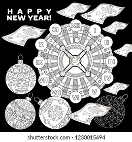 Coloring Pages. Coloring Book for adults. Colouring pictures with casino roulette and tree ornament. Antistress freehand sketch drawing with doodle and zentangle elements.