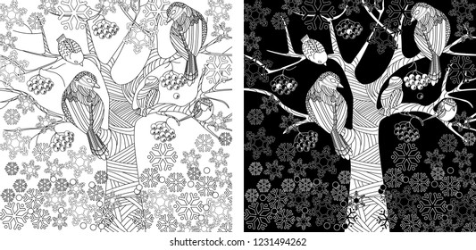 Coloring Pages. Coloring Book for adults. Colouring pictures with bird. Antistress freehand sketch drawing with doodle and zentangle elements.