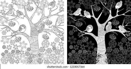 Coloring Pages. Coloring Book for adults. Colouring pictures with bird. Antistress freehand sketch drawing with doodle and zentangle elements.