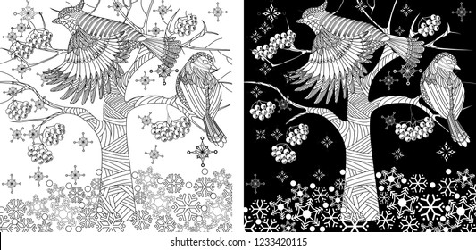 Coloring Pages. Coloring Book for adults. Colouring pictures with bird. Antistress freehand sketch drawing with doodle and zentangle elements.