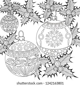 Coloring Pages. Coloring Book for adults. Colouring pictures with tree ornament. Antistress freehand sketch drawing with doodle and zentangle elements.