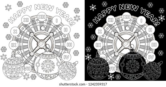 Coloring Pages. Coloring Book for adults. Colouring pictures with casino roulette and tree ornament. Antistress freehand sketch drawing with doodle and zentangle elements.