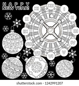 Coloring Pages. Coloring Book for adults. Colouring pictures with casino roulette and tree ornament. Antistress freehand sketch drawing with doodle and zentangle elements.