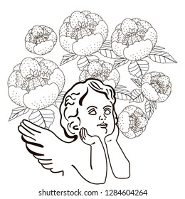 Coloring Pages. Coloring Book for adults. Colouring pictures with angel. Antistress freehand sketch drawing with doodle and zentangle element