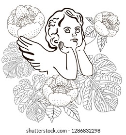 Coloring Pages. Coloring Book for adults. Colouring pictures with angel. Antistress freehand sketch drawing with doodle and zentangle element