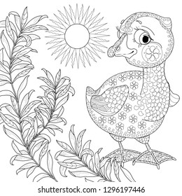 Coloring Pages. Coloring Book for adults. Colouring pictures with Ugly Duckling. Antistress freehand sketch drawing with doodle and zentangle element